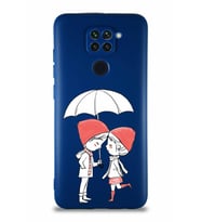 Xiaomi Redmi Note 9 Soft Premier Kapak Aşk Tasarımlı Silikon Kılıf - Lacivert (Şeffaf)