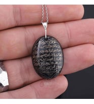 Hilye-i Şerif Siyah Akik Taşlı Dualı Gümüş Kolye