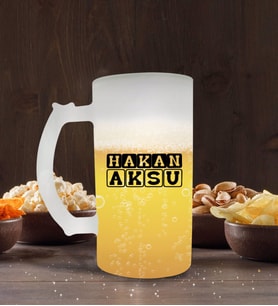 BK Gift Kişiye Özel İsimli Buzlu Cam Bira Bardağı 50cl-30 (Beyaz)