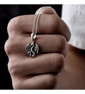 Gümüş Ejderha Kolye Mini 925 Ayar Gümüş Ejderha Figürlü Unisex Kolye Ejder Kolye