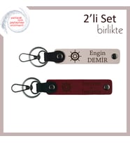 Sevgilinizle Ortak Bir Rota İçin, Gemi Dümeni Desenli Anahtarlık Seti, Pudra-Bordo