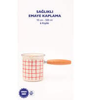 Cupid Kareli Emaye Ahşap Saplı Cezve (500ml-6 kişilik)