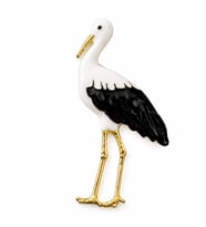 Zarif Leylek Kuşu Kadın Broşu Gold Siyah Beyaz Şık Tasarım Hediye Yaka İğnesi