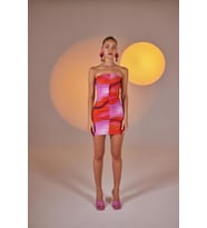 Drapeli Mini Straplez Dainty Elbise Turuncu
