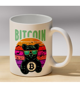 Güneş Gözlüklü Bitcoin Ayısı Baskılı Porselen Kupa - Kripto Para Severlere Hediye Kupa