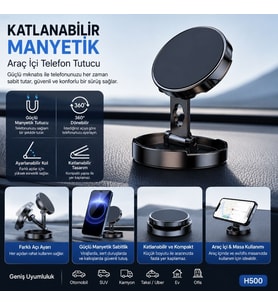 ScHitec Katlanabilir Manyetik Araç İçi Telefon Tutucu Gümüş H500