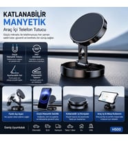 ScHitec Katlanabilir Manyetik Araç İçi Telefon Tutucu Gümüş H500