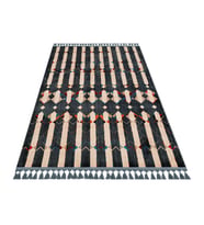 Bohem Salon Halısı Lacivert Etnik Geometrik Desenli Makine Dokuma Bambu Polyester Karışımlı
