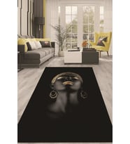Dijital Kaymaz Taban Yıkanabilir Modern Renkli Salon Halısı Mutfak Halısı Yolluk ND-HT-643 (Siyah)