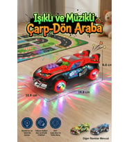 Işıklı ve Müzikli Şeffaf Dişli Oyuncak Araba 360 Derece Dönen Çarp Dön Hareketli Araba Kırmızı