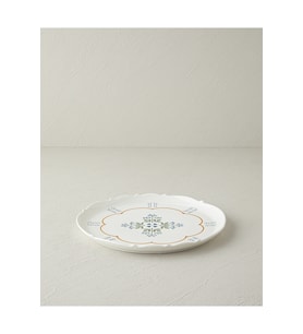 Retro Paisley Seramik Servis Tabağı 27 cm Beyaz ve Mavi