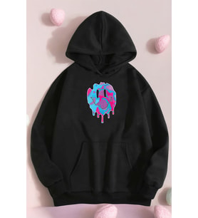 Smile Emoji Baskılı Oversize Sweatshirt (Siyah)