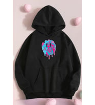 Smile Emoji Baskılı Oversize Sweatshirt (Siyah)