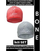 #Bone Esnek Yumuşak Silikon Havuz Deniz Yüzme Kulağa Su Geçirmez Büyük Beden Saç Bonesi İkili SET