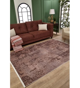 Vizon Kahve Modern Eskitme Halı Soyut Desenli Dijital Baskı Kaymaz Taban Salon Halısı