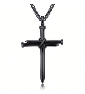 ÇİVİ HAÇ ÇARMIH İSTAVROS KATOLİK ERKEK SİYAH METAL KOLYE Q0466