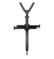 ÇİVİ HAÇ ÇARMIH İSTAVROS KATOLİK ERKEK SİYAH METAL KOLYE Q0466