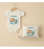 Pia Baby Premium %100 Pamuk İsme Özel Organik Baskılı Çıtçıtlı Bebek Body Ve Yastık Kılıfı 5004-19 (Ekru)