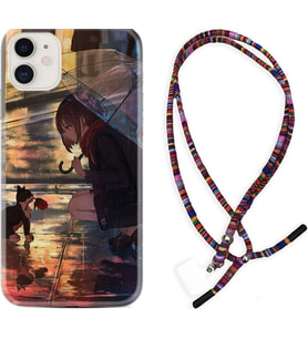 Apple iPhone 11 12 13 Mini Kılıf Boyun Asklı Rasta Silikon Kız ve Kedi 1762