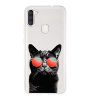 PrintiFy Samsung Galaxy A11 ile Uyumlu 1mm Slim Fit Kedi 3 050d Baskılı Şeffaf  Kılıf