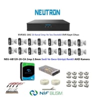 Neutron 2mp 16 kameralı Gece Renkli Sesli Dış ortam AHD Full Kamera Seti 4TB Disk NEU-AB120-28-CA