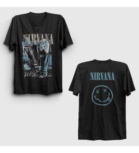 Presmono Unisex Siyah Guitar Kurt Cobain Nirvana Sırt Baskılı T-Shirt 516771tt