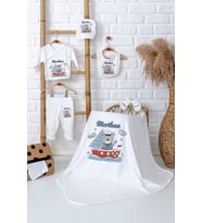 Pia Baby Premium %100 Pamuk İsim Yazılı Erkek Bebek Hastane Çıkışı Battaniyeli Bebek Hediye Seti 5084-04 (Ekru)
