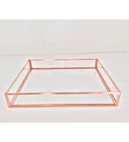 Cam Kahve Tepsisi, Damat Tepsisi Cam Taban 25x20x4 Cm (Rose)