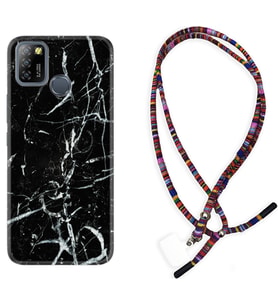 INFINIX Smart 4 5 6 Zero 8 S5 Pro Kılıf Boyun Asklı Rasta Silikon Black Marble 3 1382