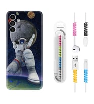 Samsung A23 A31 A32 A50 A51 A52 A53 A70 Kılıf Kablo Koruma Spiral Silikon Astronot ve Dünya 1759