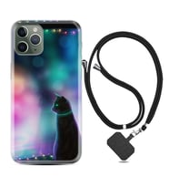 Apple iPhone 11 12 13 14 Pro Max Kılıf Boyun Askılı Silikon Window Cat 1787
