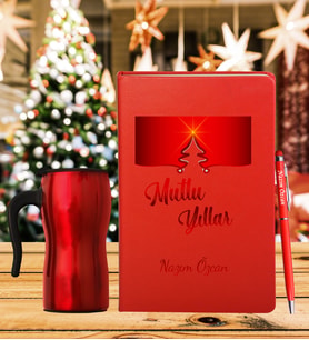 Yılbaşı İçin Kişiye Tasarım Özel Defter Kalem & Termos Mug Hediye Seti