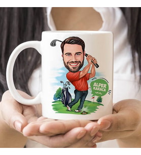 Kişiye Özel Golf Oynayan Erkek Karikatürlü Kupa Bardak