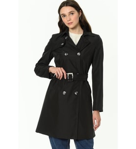 Dewberry Kadın %100 Polyester Trençkot Siyah Z6642 Günlük Dış Giyim, Şehir ve Ofis Stili, Hafta Sonu Kombini