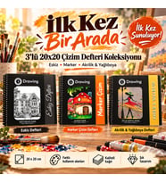 DreamArt Galery 3’lü Sanat Defteri Seti 20x20 cm – Eskiz + Marker + Akrilik & Yağlıboya
