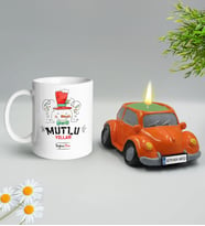 Yılbaşı Hediyesi BK Gift Kişiye Özel Yeni Yıl Tasarımlı Beyaz Kupa Bardak ve Plakalı Nostaljik Vosvos Mum Hediye Seti-5, Sevgiliye, Arkadaşa Hediye