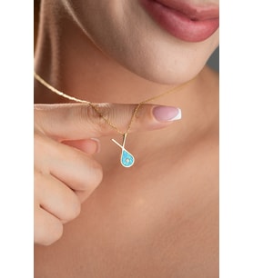 925 Ayar Gümüş Gold Kaplama Opal Taşlı Şans Balık Kolye