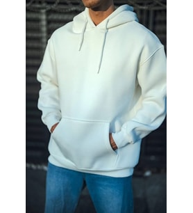 Üç İplik Penye Kapşonlu Basic SweatShirt - Beyaz