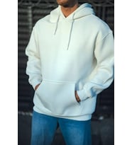 Üç İplik Penye Kapşonlu Basic SweatShirt - Beyaz