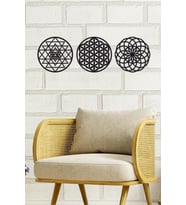 UNT Ahşap Yaşam Çiçeği Sri Yantra Torus Nefesi Üçlü Dekoratif Tablo Duvar Süsü Ev Hediyesi (Siyah)