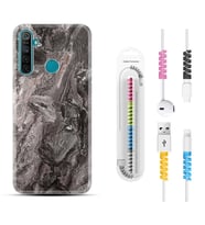 Realme 5i 5 Pro 6i 7 Pro 8 Kılıf Kablo Koruma Spiral Silikon Gri Mermer 1376