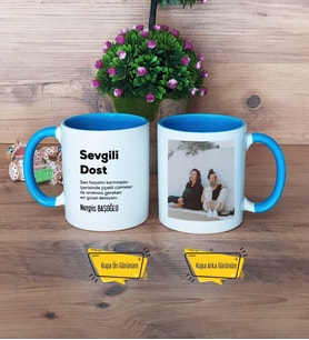 Arkadaşa Hediye Kupa Bardak Mavi Fotoğraflı Sevgili Dost