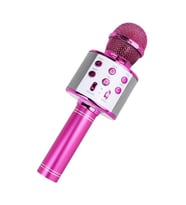 Mikrofonlu Karaoke Bluetooth Hoparlör Çocuklar İçin Şarj Edilebilir Taşınabilir Ses Değiştirici Kablosuz Bluetooth Mikrofon Pembe