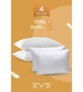 4 Adet Rollpack Yastık Mikrosilikon Ev Ve Hotel Yastığı 50x70cm Yüksek Dolgulu 1000 gr