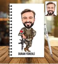 Kişiye Özel Asker Tasarımlı Karikatür Ahşap Defter Ve Kalem Seti 88