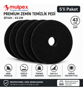 Mulpex Premium 43 cm Siyah Zemin Pedi 5’li Paket – Cila Sökme ve Ağır Temizlik Pedi