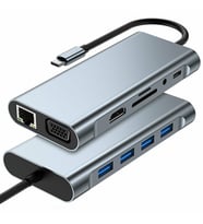 Winex 11in1 Hub Type-C to 4K HDMI/UsbA 3.0/TF SD/VGA/3.5mm AUX/PD Şarj/RJ45 Ethernet Dönüştürücü Adaptör