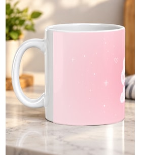 Pembe Parıltılı Sevimli Tavşan Desenli Sevdiklerinize Hediye Porselen Kupa Bardak