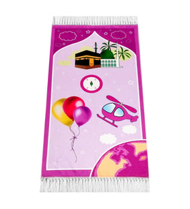 Dijital Baskılı Çocuk Seccadesi - Balonlu  Kabeli Pembe Renk - 44 X 78 cm