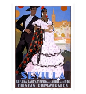 Ispanya 1936 Sevilla Nisan Fuarı Seyahat Poster Tablo Ahşap Poster Dekoratif